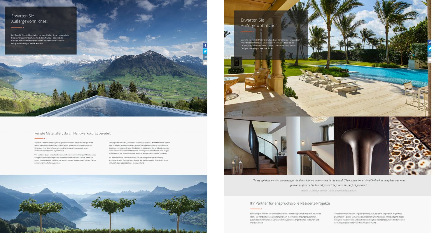 Web-Seiten im neuen Screendesign für Metrica Yacht-Interieur-Design