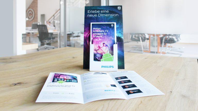 Flyer und POS-Dispenser zur Philips Ambilight TV Werbe-Kampagne