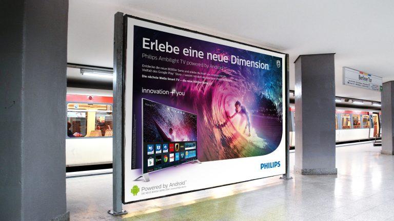 Großflächenplakat der Philips Ambilight TV Kampagne