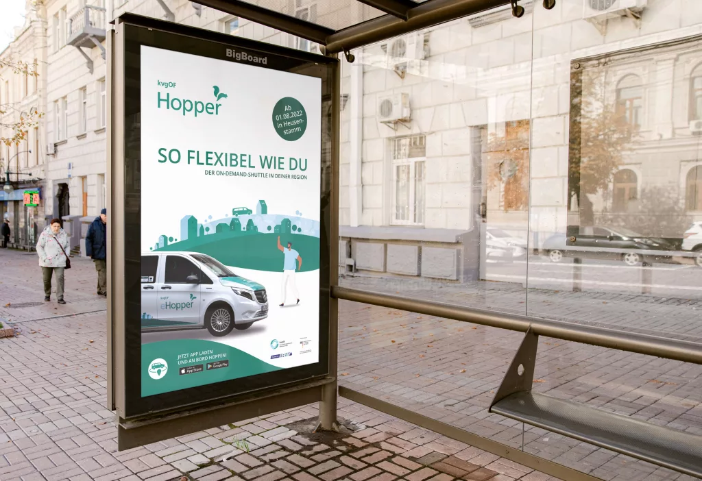 KVG Hopper ÖPNV On Demand - Werbung Citylight Plakate