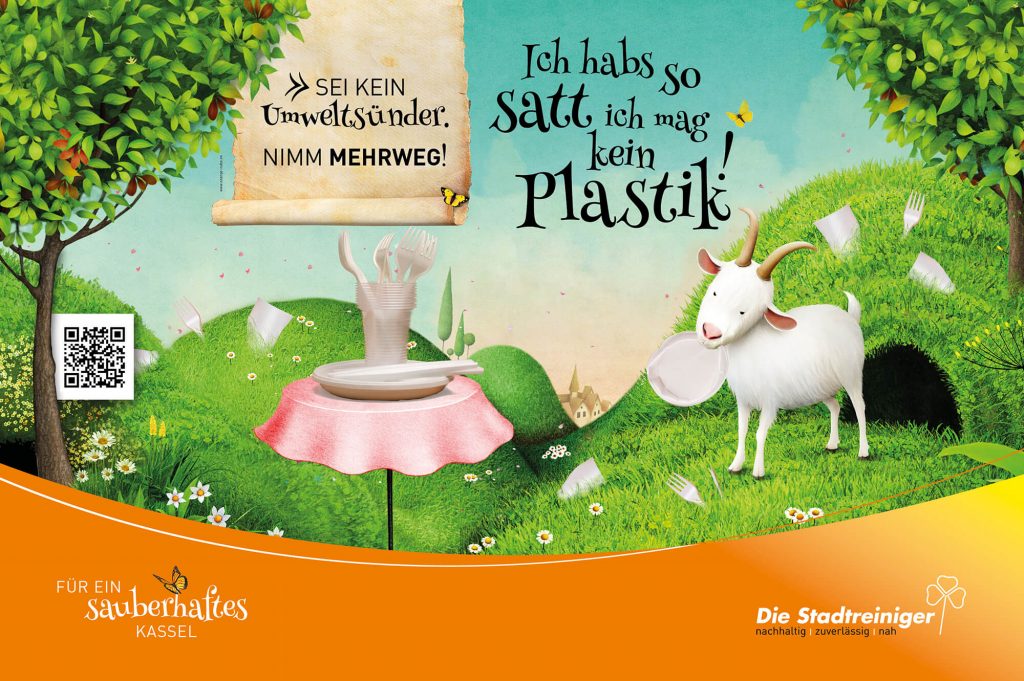 Für ein sauberhaftes Kassel – Sei kein Umweltsünder - nimm Mehrweg. Die Müllmärchen Kampagne schafft Aufmerksamkeit und erinnert an unachtsam weggeworfenen Müll.