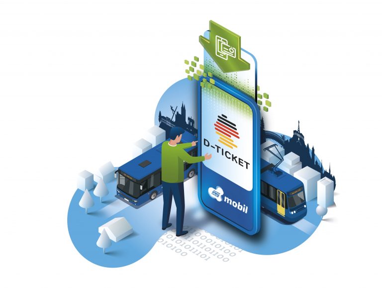 Digitales-Deutschland-Ticket-Illustration-Design für ÖPNV Mobilitätsplattform KVGmobil der KVG Kassel