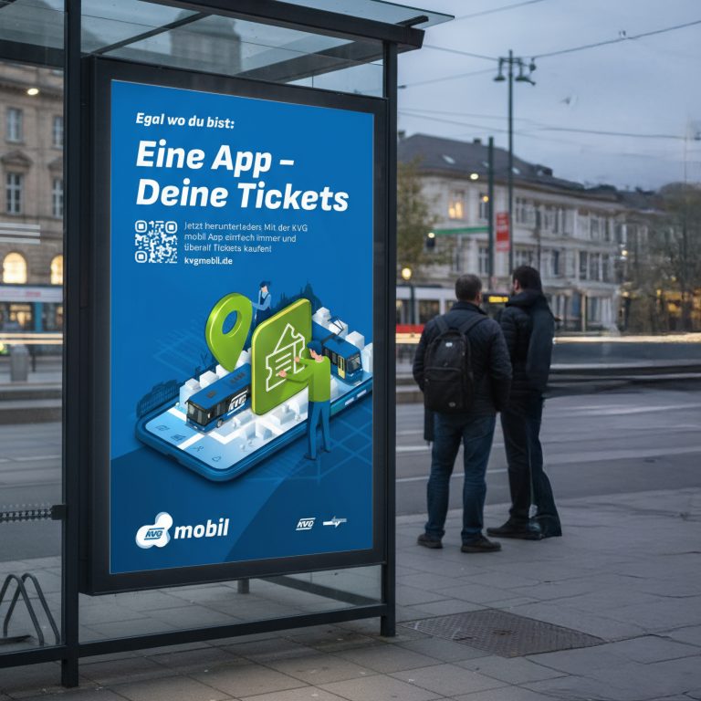 Citylight-Plakat-Design für ÖPNV Mobilitätsplattform KVGmobil der KVG Kassel