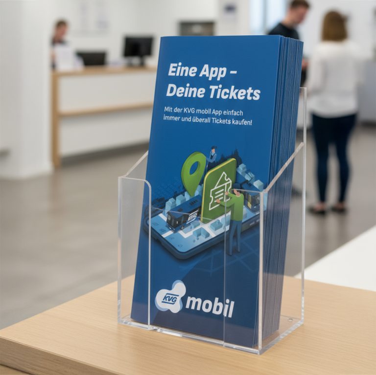 Flyer-Design für ÖPNV Mobilitätsplattform KVGmobil der KVG Kassel