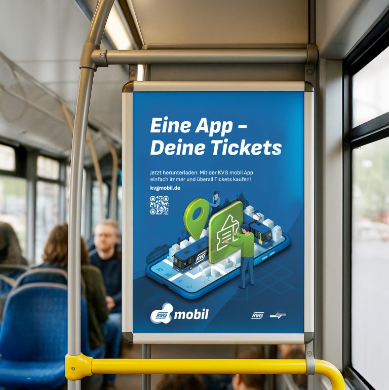 Bus-Plakat-Design für ÖPNV Mobilitätsplattform KVGmobil der KVG Kassel