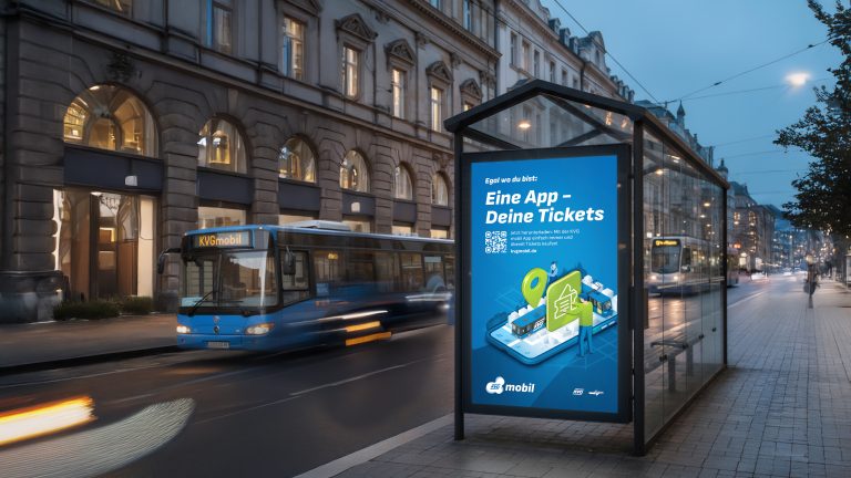 Citylight Plakat-Design für ÖPNV Mobilitätsplattform KVGmobil der KVG Kassel