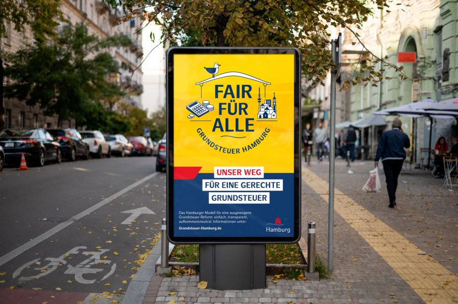 Werbung für die Finanzbehörde zum Thema Grundsteuer-Hamburg